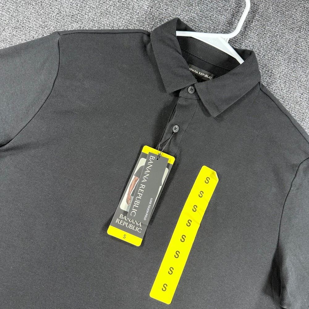 Banana Republic Polo Shirt Mens S Small Black Luxe Touch Cotton Short Sleeve NWT
